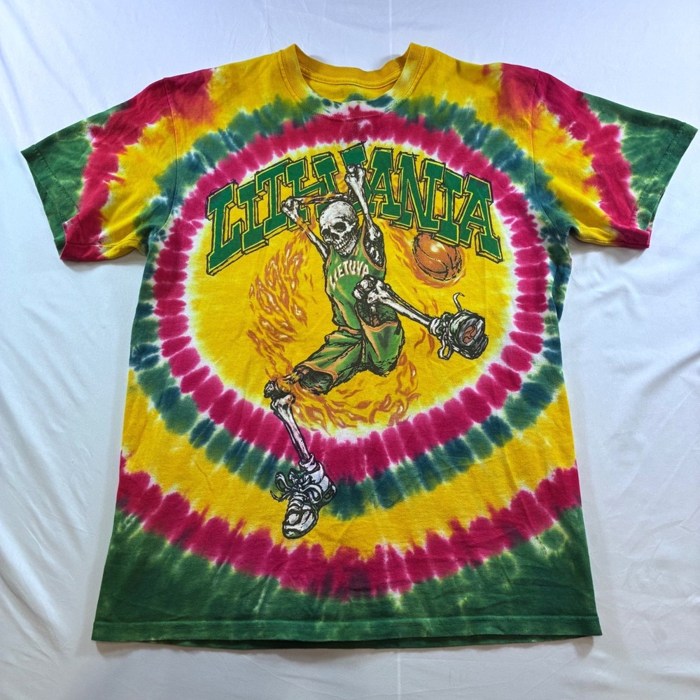 Liquid Blue Lithuania Basketball Team 1996 Tie Dye Shirt Mens Medium Skeleton